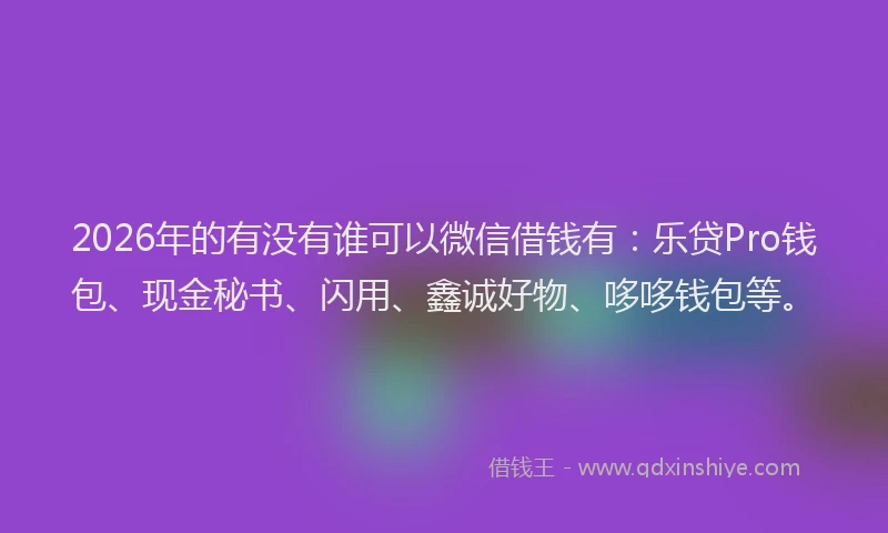 2026年的有没有谁可以微信借钱有:乐贷Pro钱包、现金秘书、闪用、鑫诚好物、哆哆钱包等。