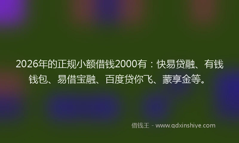 2026年的正规小额借钱2000有：快易贷融、有钱钱包、易借宝融、百度贷你飞、蒙享金等。