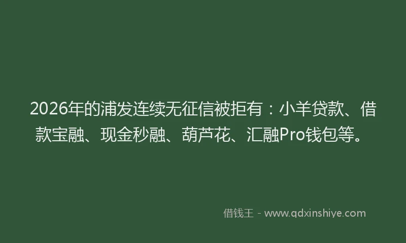 2026年的浦发连续无征信被拒有:小羊贷款、借款宝融、现金秒融、葫芦花、汇融Pro钱包等。