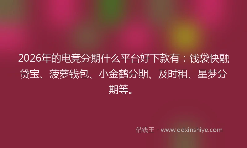 2026年的电竞分期什么平台好下款有：钱袋快融贷宝、菠萝钱包、小金鹤分期、及时租、星梦分期等。