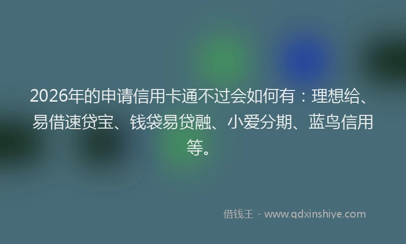 2026年的申请信用卡通不过会如何有：理想给、易借速贷宝、钱袋易贷融、小爱分期、蓝鸟信用等。