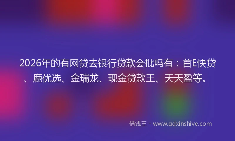 2026年的有网贷去银行贷款会批吗有:首E快贷、鹿优选、金瑞龙、现金贷款王、天天盈等。