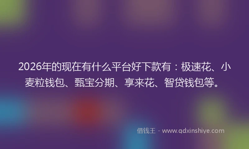 2026年的现在有什么平台好下款有：极速花、小麦粒钱包、甄宝分期、享来花、智贷钱包等。