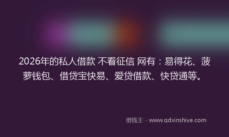 2026年的私人借款 不看征信 网有：易得花、菠萝钱包、借贷宝快易、爱贷借款、快贷通等。