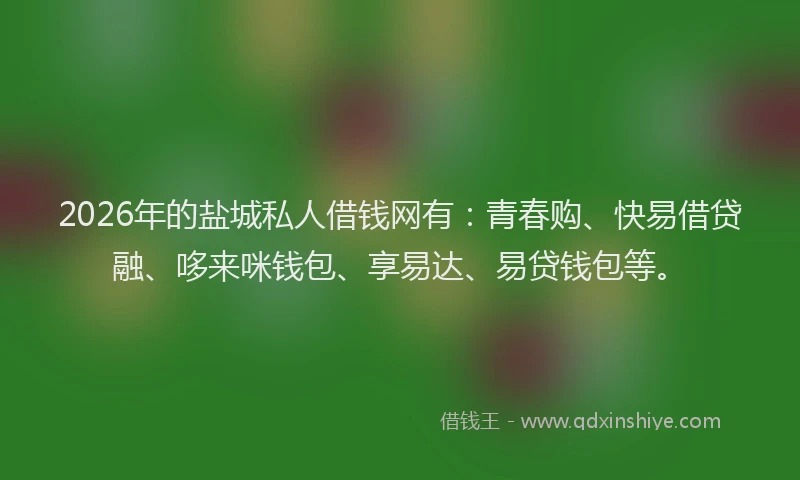 2026年的盐城私人借钱网有：青春购、快易借贷融、哆来咪钱包、享易达、易贷钱包等。