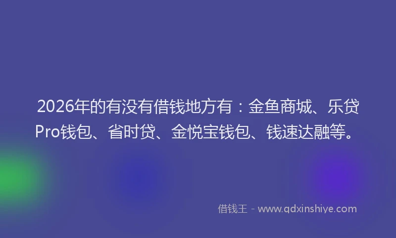 2026年的有没有借钱地方有:金鱼商城、乐贷Pro钱包、省时贷、金悦宝钱包、钱速达融等。
