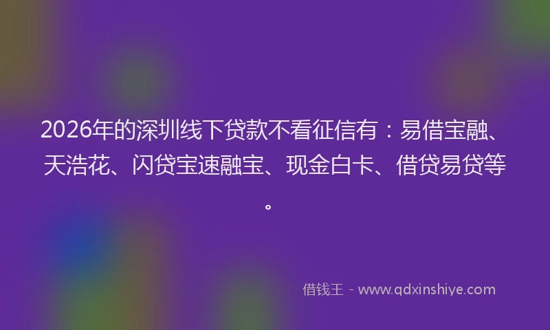 2026年的深圳线下贷款不看征信有：易借宝融、天浩花、闪贷宝速融宝、现金白卡、借贷易贷等。