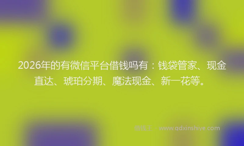2026年的有微信平台借钱吗有：钱袋管家、现金直达、琥珀分期、魔法现金、新一花等。