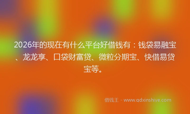 2026年的现在有什么平台好借钱有：钱袋易融宝、龙龙享、口袋财富贷、微粒分期宝、快借易贷宝等。