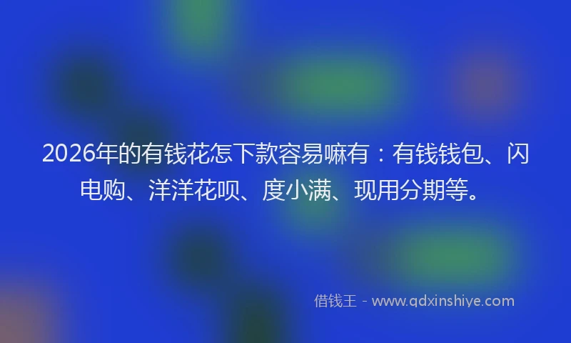 2026年的有钱花怎下款容易嘛有：有钱钱包、闪电购、洋洋花呗、度小满、现用分期等。