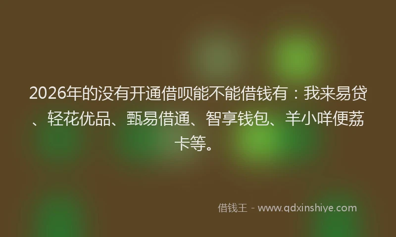 2026年的没有开通借呗能不能借钱有：我来易贷、轻花优品、甄易借通、智享钱包、羊小咩便荔卡等。