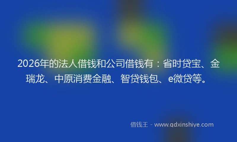 2026年的法人借钱和公司借钱有：省时贷宝、金瑞龙、中原消费金融、智贷钱包、e微贷等。