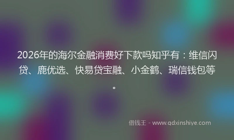 2026年的海尔金融消费好下款吗知乎有:维信闪贷、鹿优选、快易贷宝融、小金鹤、瑞信钱包等。