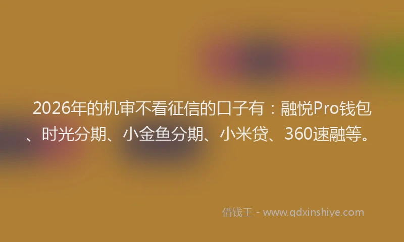 2026年的机审不看征信的口子有：融悦Pro钱包、时光分期、小金鱼分期、小米贷、360速融等。