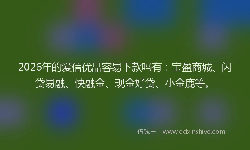 2026年的爱信优品容易下款吗有:宝盈商城、闪贷易融、快融金、现金好贷、小金鹿等。
