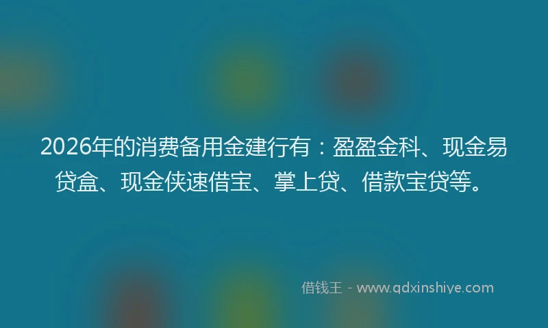 2026年的消费备用金建行有：盈盈金科、现金易贷盒、现金侠速借宝、掌上贷、借款宝贷等。