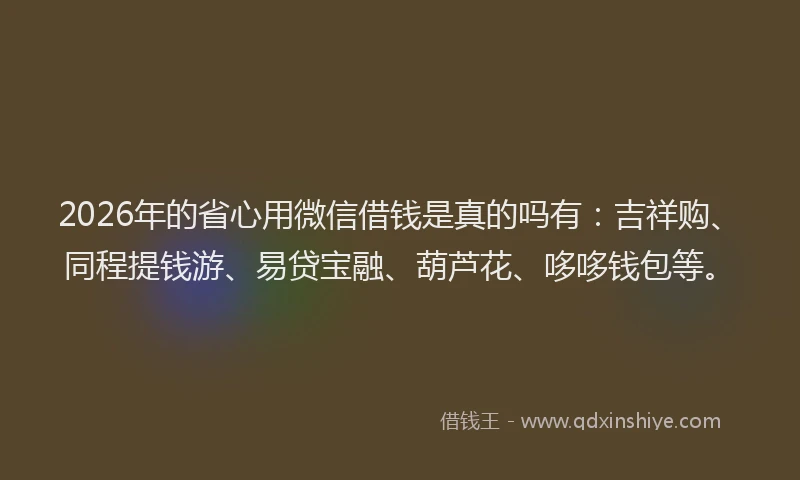 2026年的省心用微信借钱是真的吗有：吉祥购、同程提钱游、易贷宝融、葫芦花、哆哆钱包等。