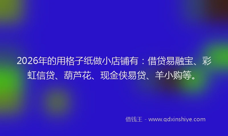 2026年的用格子纸做小店铺有：借贷易融宝、彩虹信贷、葫芦花、现金侠易贷、羊小购等。