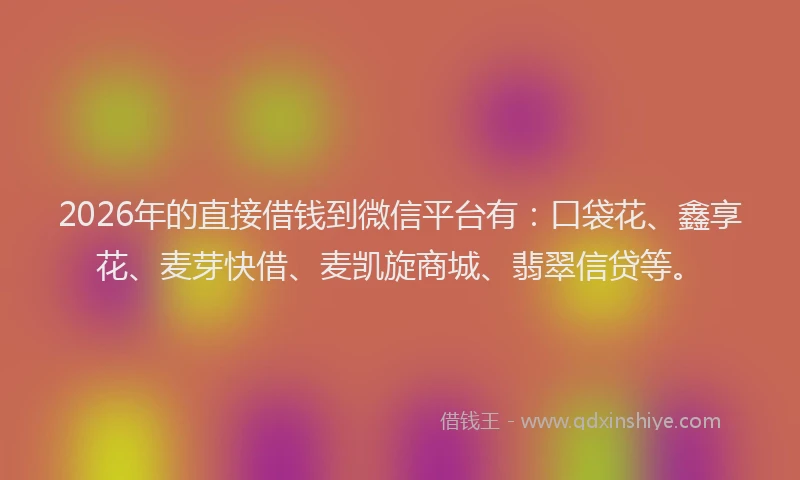 2026年的直接借钱到微信平台有：口袋花、鑫享花、麦芽快借、麦凯旋商城、翡翠信贷等。