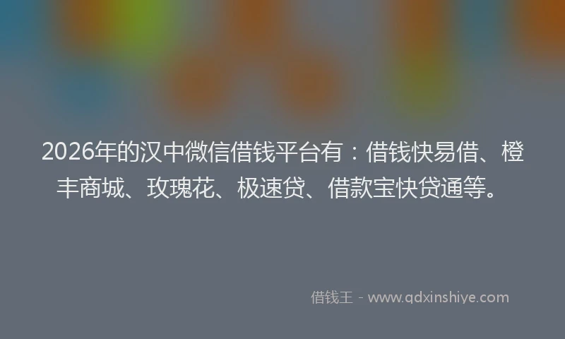 2026年的汉中微信借钱平台有：借钱快易借、橙丰商城、玫瑰花、极速贷、借款宝快贷通等。