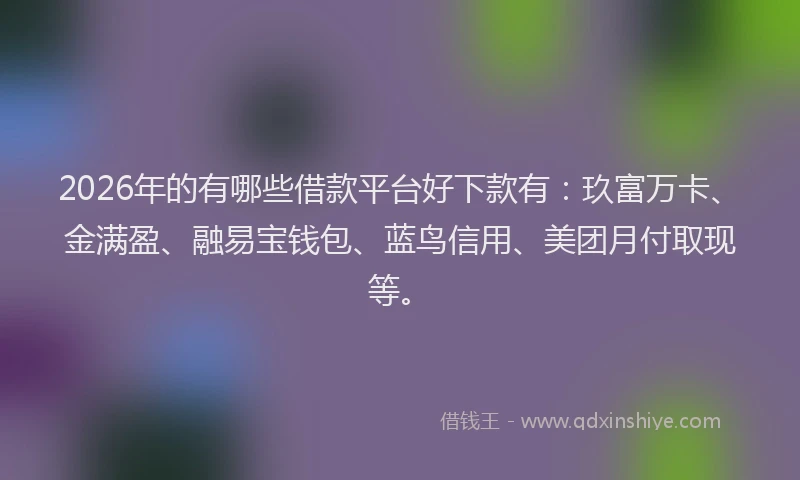 2026年的有哪些借款平台好下款有：玖富万卡、金满盈、融易宝钱包、蓝鸟信用、美团月付取现等。