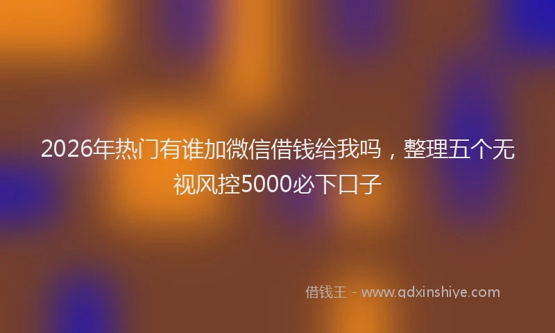 2026年热门有谁加微信借钱给我吗,整理五个无视风控5000必下口子
