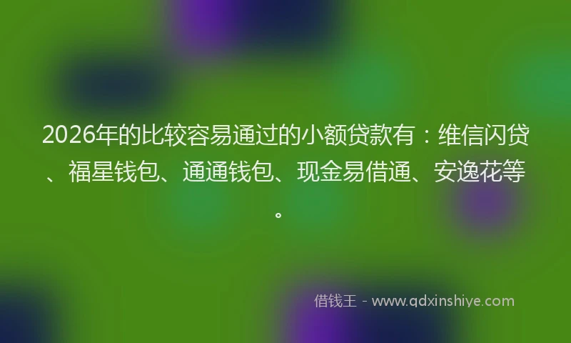 2026年的比较容易通过的小额贷款有：维信闪贷、福星钱包、通通钱包、现金易借通、安逸花等。