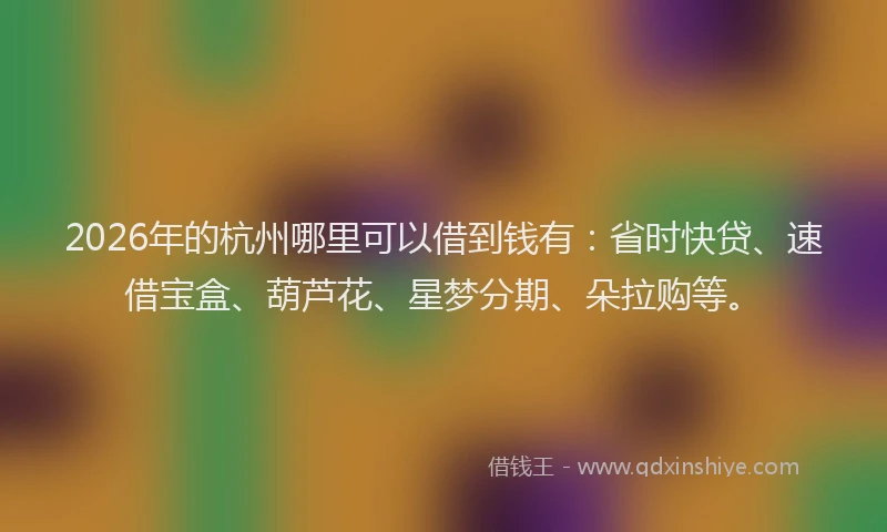 2026年的杭州哪里可以借到钱有:省时快贷、速借宝盒、葫芦花、星梦分期、朵拉购等。