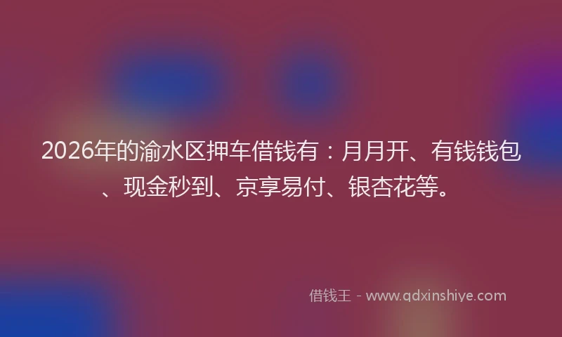 2026年的渝水区押车借钱有：月月开、有钱钱包、现金秒到、京享易付、银杏花等。