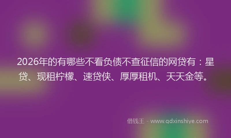 2026年的有哪些不看负债不查征信的网贷有：星贷、现租柠檬、速贷侠、厚厚租机、天天金等。