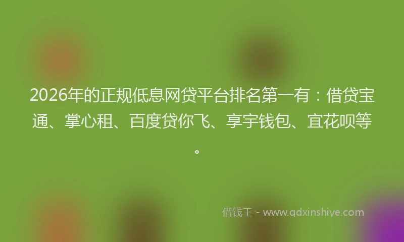 2026年的正规低息网贷平台排名第一有：借贷宝通、掌心租、百度贷你飞、享宇钱包、宜花呗等。