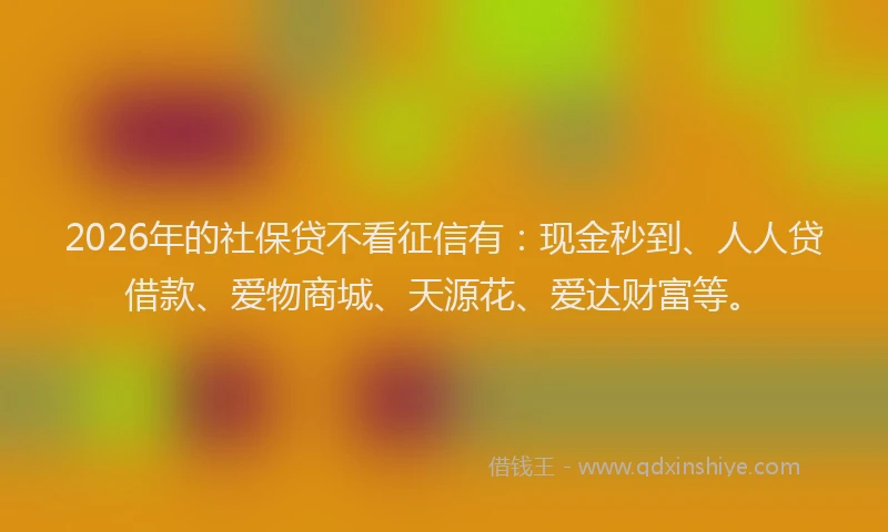 2026年的社保贷不看征信有:现金秒到、人人贷借款、爱物商城、天源花、爱达财富等。