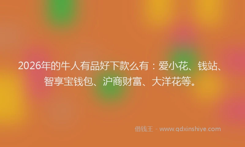 2026年的牛人有品好下款么有：爱小花、钱站、智享宝钱包、沪商财富、大洋花等。