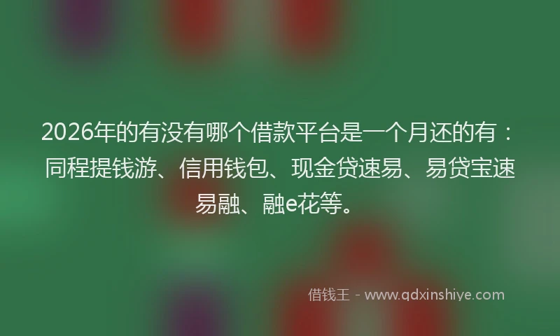 2026年的有没有哪个借款平台是一个月还的有：同程提钱游、信用钱包、现金贷速易、易贷宝速易融、融e花等。