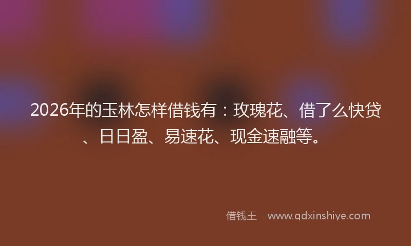 2026年的玉林怎样借钱有：玫瑰花、借了么快贷、日日盈、易速花、现金速融等。