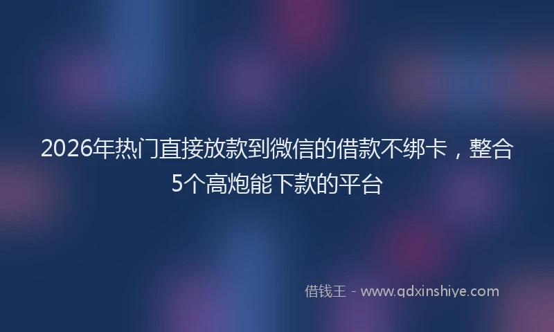 2026年热门直接放款到微信的借款不绑卡,整合5个高炮能下款的平台