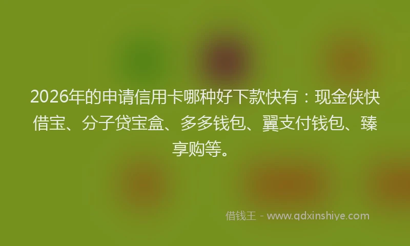 2026年的申请信用卡哪种好下款快有：现金侠快借宝、分子贷宝盒、多多钱包、翼支付钱包、臻享购等。