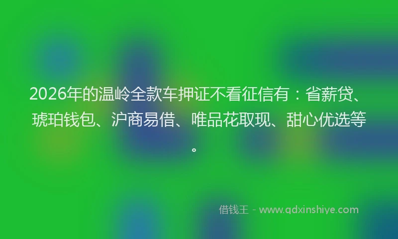 2026年的温岭全款车押证不看征信有：省薪贷、琥珀钱包、沪商易借、唯品花取现、甜心优选等。