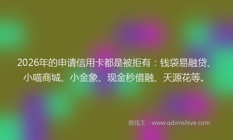 2026年的申请信用卡都是被拒有：钱袋易融贷、小喵商城、小金象、现金秒借融、天源花等。