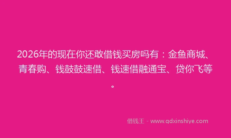 2026年的现在你还敢借钱买房吗有：金鱼商城、青春购、钱鼓鼓速借、钱速借融通宝、贷你飞等。