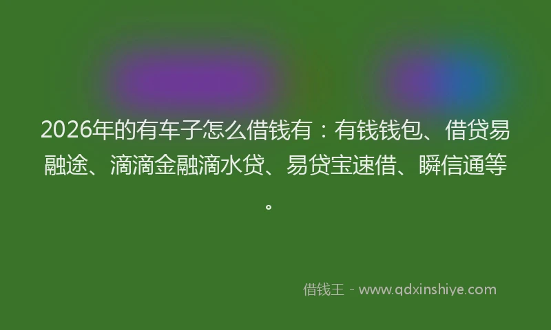 2026年的有车子怎么借钱有：有钱钱包、借贷易融途、滴滴金融滴水贷、易贷宝速借、瞬信通等。