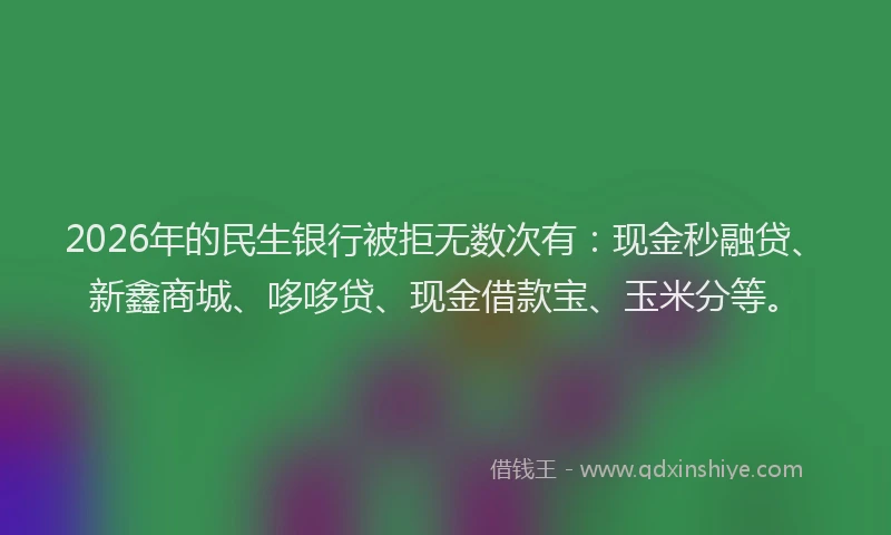 2026年的民生银行被拒无数次有：现金秒融贷、新鑫商城、哆哆贷、现金借款宝、玉米分等。