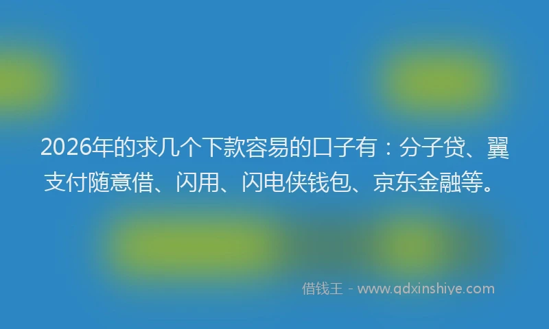 2026年的求几个下款容易的口子有：分子贷、翼支付随意借、闪用、闪电侠钱包、京东金融等。