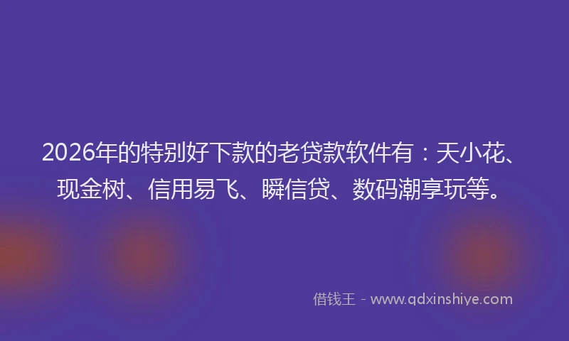 2026年的特别好下款的老贷款软件有：天小花、现金树、信用易飞、瞬信贷、数码潮享玩等。