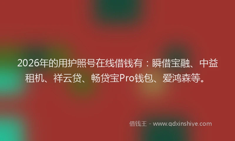 2026年的用护照号在线借钱有:瞬借宝融、中益租机、祥云贷、畅贷宝Pro钱包、爱鸿森等。
