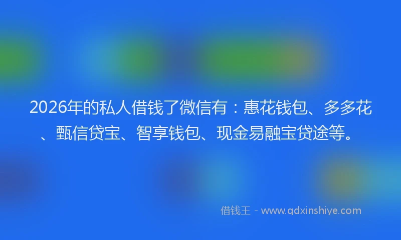 2026年的私人借钱了微信有：惠花钱包、多多花、甄信贷宝、智享钱包、现金易融宝贷途等。