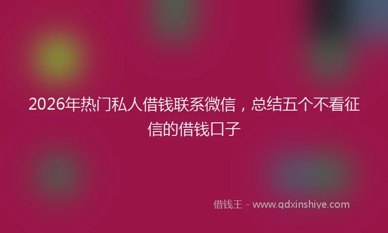 2026年热门私人借钱联系微信，总结五个不看征信的借钱口子