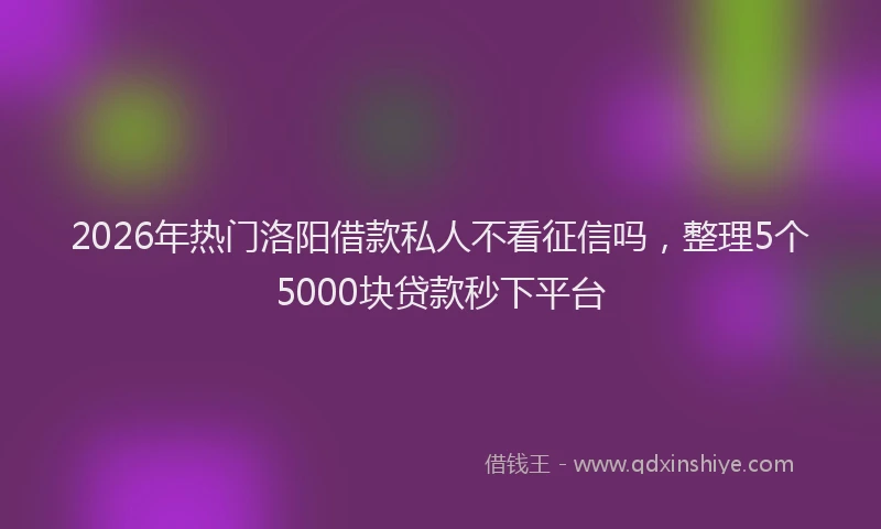2026年热门洛阳借款私人不看征信吗，整理5个5000块贷款秒下平台