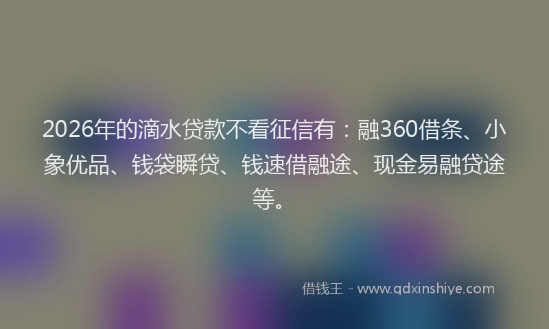 2026年的滴水贷款不看征信有：融360借条、小象优品、钱袋瞬贷、钱速借融途、现金易融贷途等。
