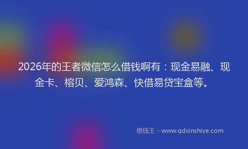 2026年的王者微信怎么借钱啊有：现金易融、现金卡、榕贝、爱鸿森、快借易贷宝盒等。